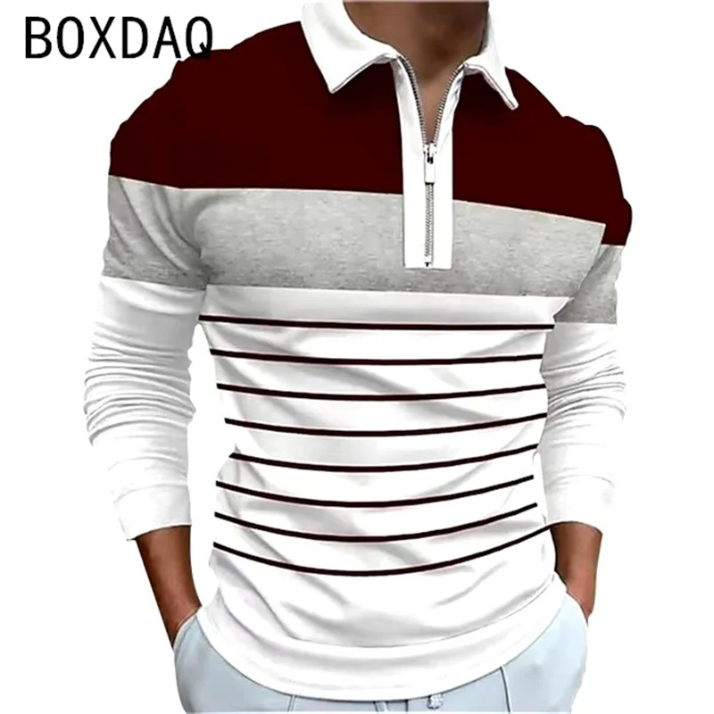 Men Fashion Simple Stripe Print Polo Shirt Long Sleeve Lapel Golf Polo T-Shirt Plus Size 6XL Men Outdoor Sport Casual Polo Shirt - Image 2