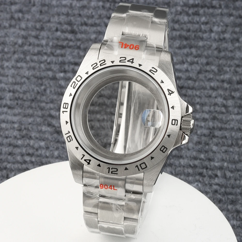 39mm Case 24 Hour Steel Bezel Fit Explorer 2 Case Sapphire For NH35 NH36 Movement 316L Stainless Steel Jubilee/Oyster Bracelet