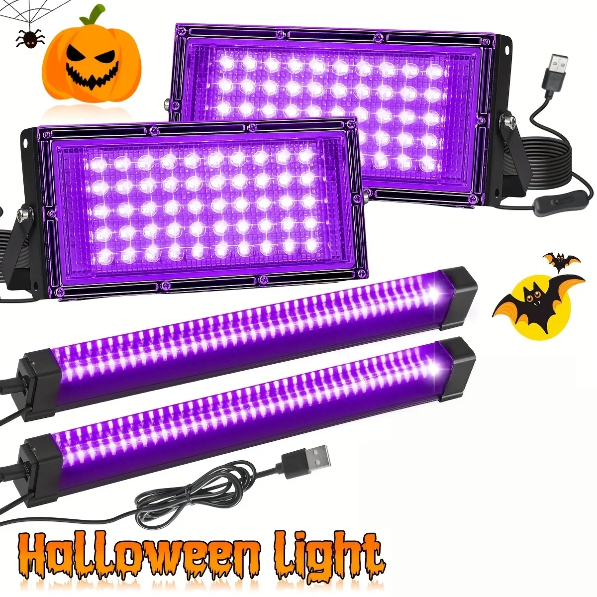 1/2pcs UV Purple Light Lamp Shadowless Adhesive Curing Lamp LED Atmosphere Projection Lamp Halloween Decorative Atmosphere Lamp