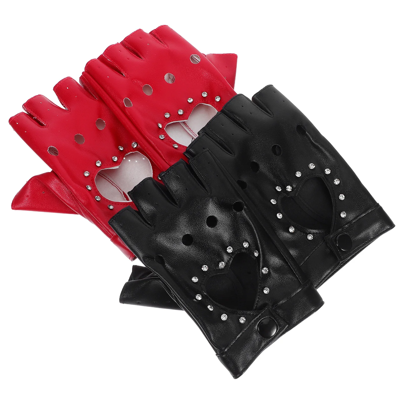 2Pairs أصابع قفازات القلب انقطاع لامعة نصف اصبع بولي Punk قفازات فاسق هالوين فستان الحفلات زي #1