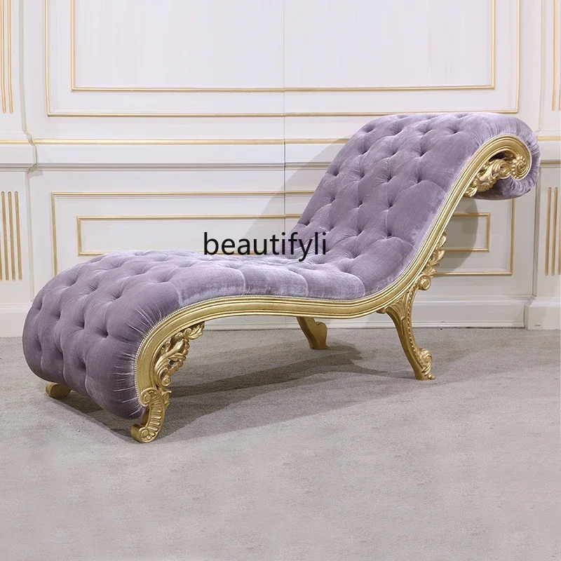 European Style Villa Couch Classical Leisure Court Chaise Longue Wood Carved Chair