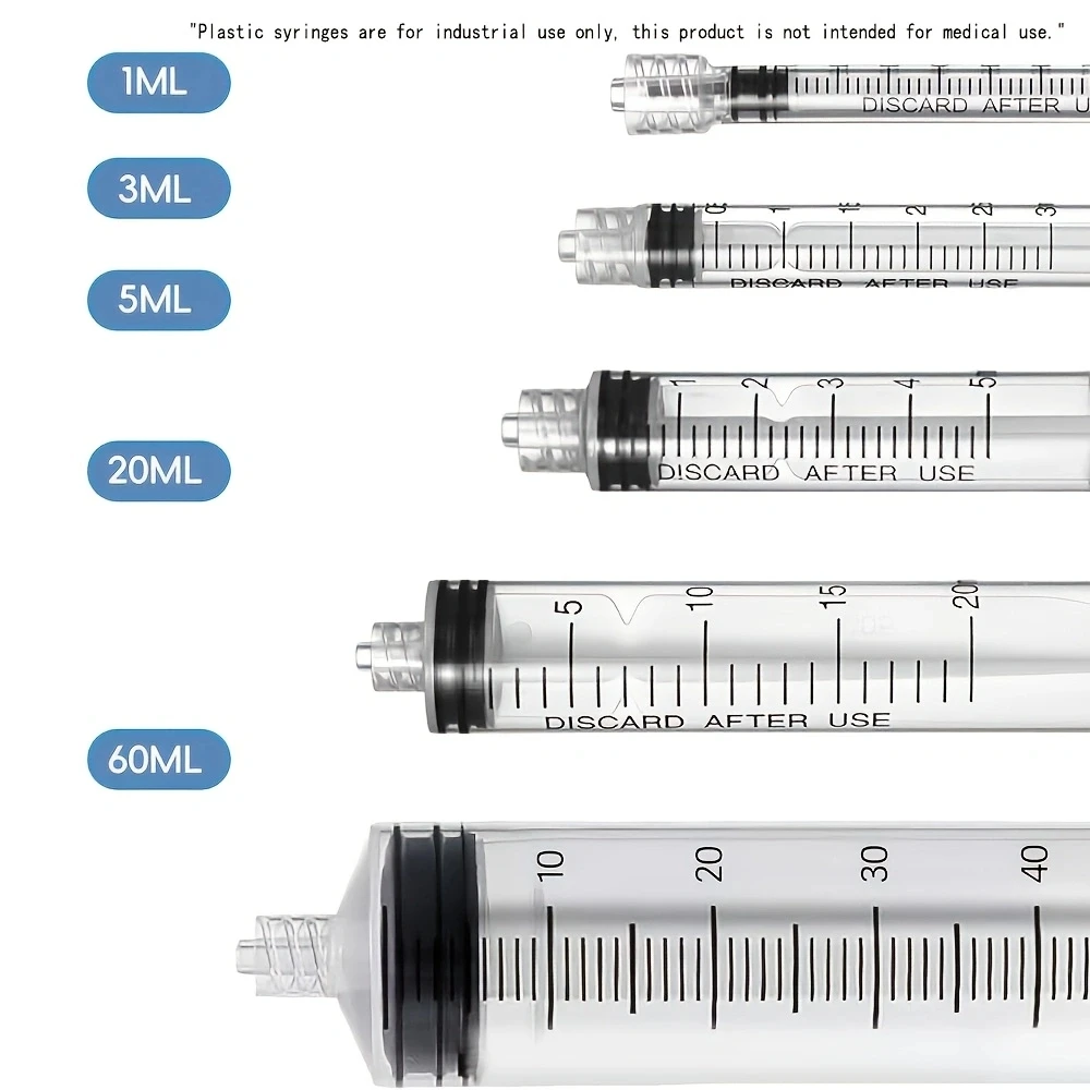 Industrial Plastic Luer Lock Dispensing Syringe Without Needle, Precision Measuring Tool for Liquid Oil Glue Ink Resin Craft Lab