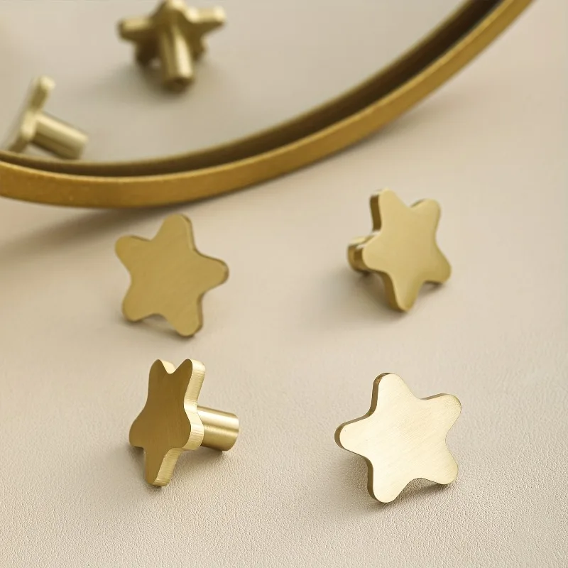 2pcs Brass Five-pointed Star Drawer Door Handle | Small Five-pointed Star Vanity Pull Handle