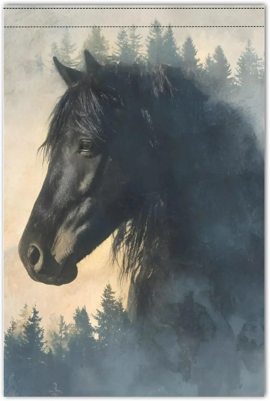Black Horses Head Garden Flag 12x18 Inch Double Sided Linen Garden Flag Yard Flags for Outdoor Patio Home Spring Summer Deco WWP