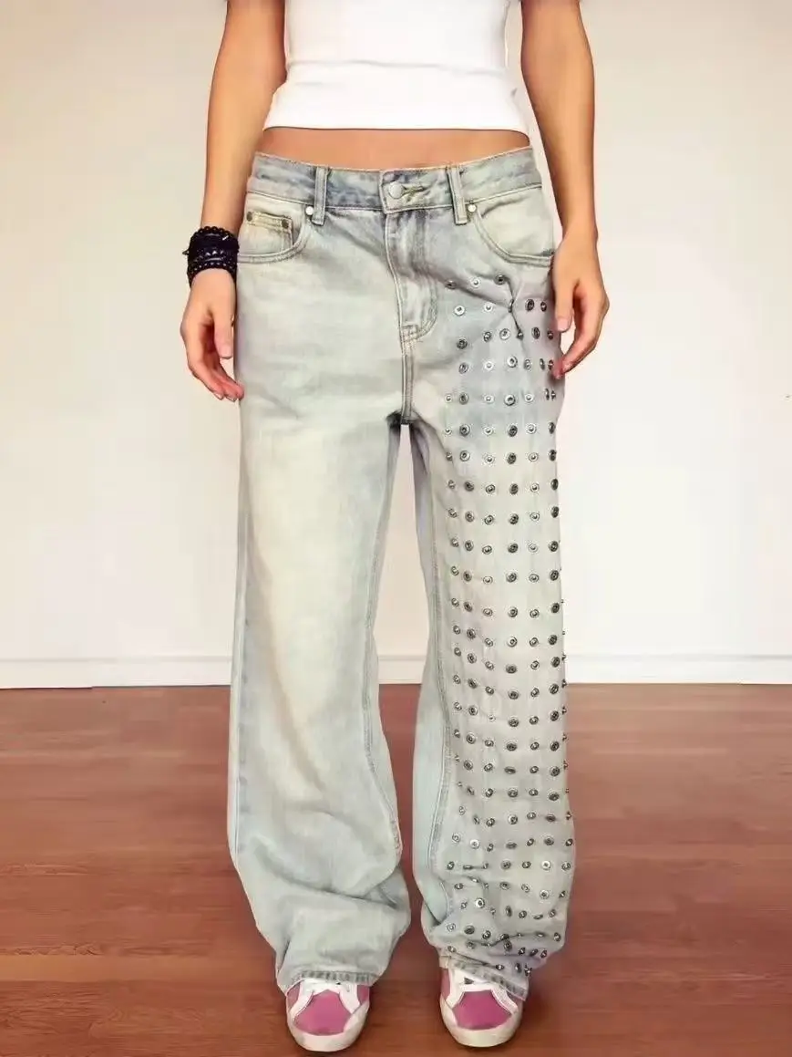 Women's Jean Designer Baggy Denim Pants Y2K Japanese Harajuku Wide Fit American Retro Punk Goblin Core Long Trousers Tide New
