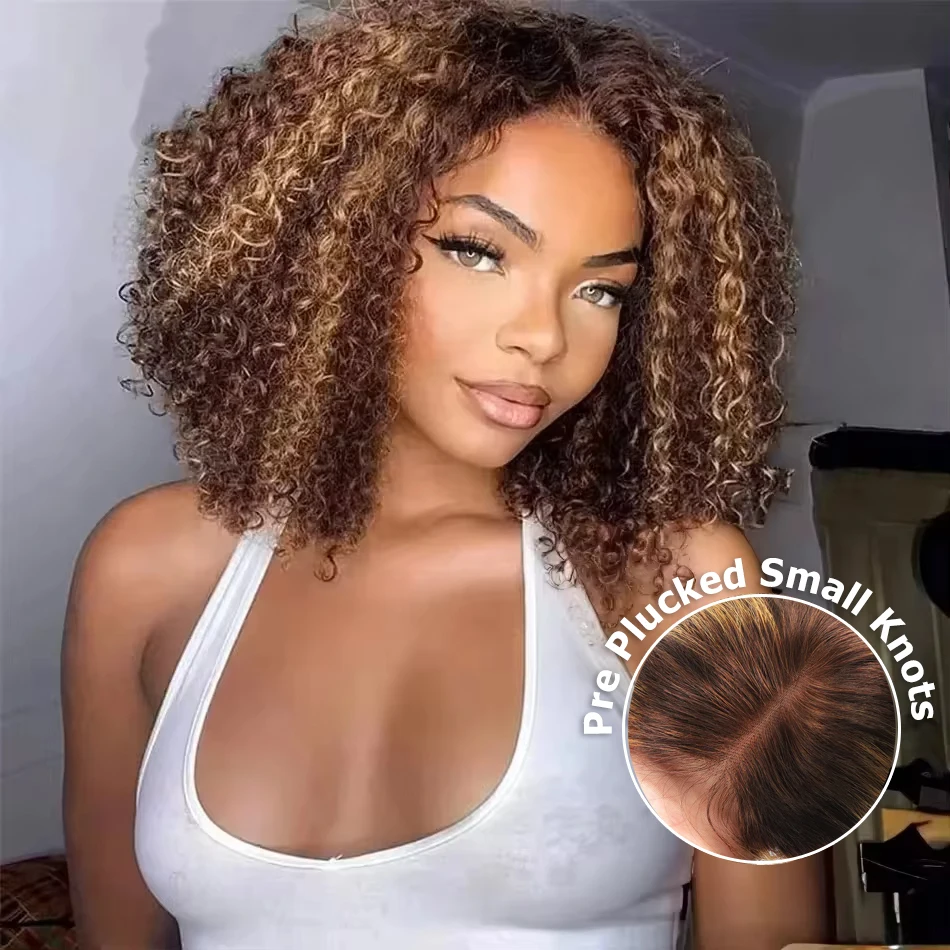 Highlight 4/27 Curly Short Bob Pruik Deep Wave 13X4 Lace Front Human Hair Pruik Indian Hair Ombre Gekleurde Pruiken Menselijk Haar Voor Vrouwen