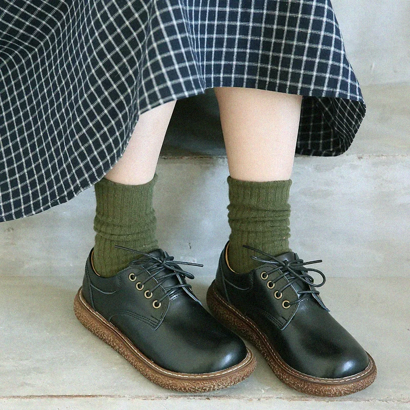 Japanese Literary Retro Round Head Thick-Sole Big Head Doll Shoes Handmade Student Flat Casual Shoes Genuine Leather Single Shoe