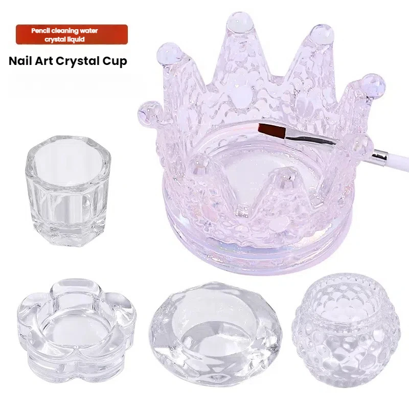 1PC High Transparency Octagonal Crystal Glass Nail Cup Colorful Iridescent Dappen Dish Acrylic Holder for Nail Art Tools