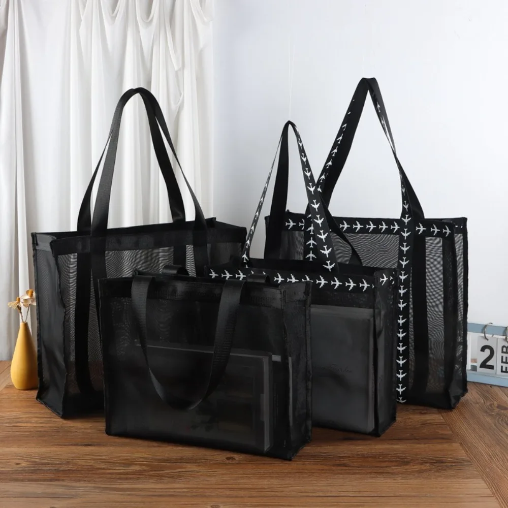 

Durable Transparent Mesh Shoulder Bag Mesh Net Casual Travel Beach Bag Quick Dry Tote Handbag Shopping