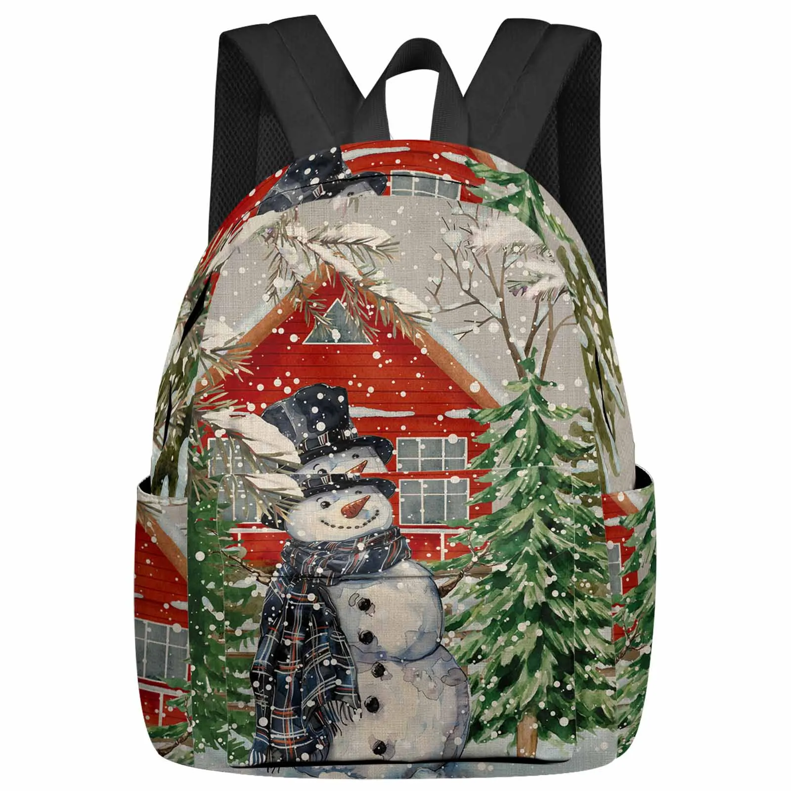 Christmas Tree Watercolor Snowman Backpack School Bags for Teenagers Students Laptop Bag Women's Casual Travel Backpack