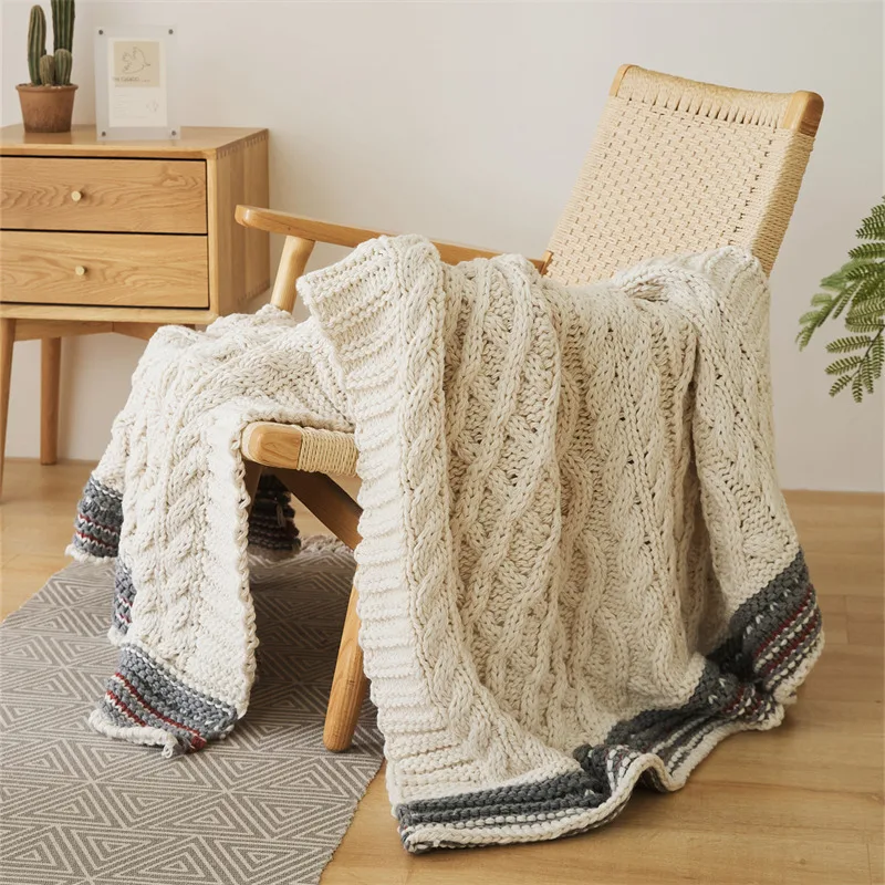 AI WINSURE-Nordic Knitted Throw Blanket for Sofa, Office, Soft, 130x160cm