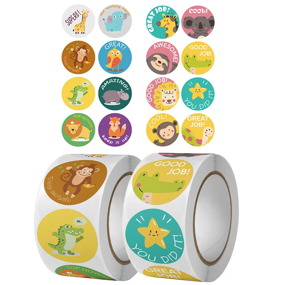 500pcs/roll Animal Cartoon Teacher Reward Motivational For Children/ Kids Teacher Encouragement Classroom, Potty Training