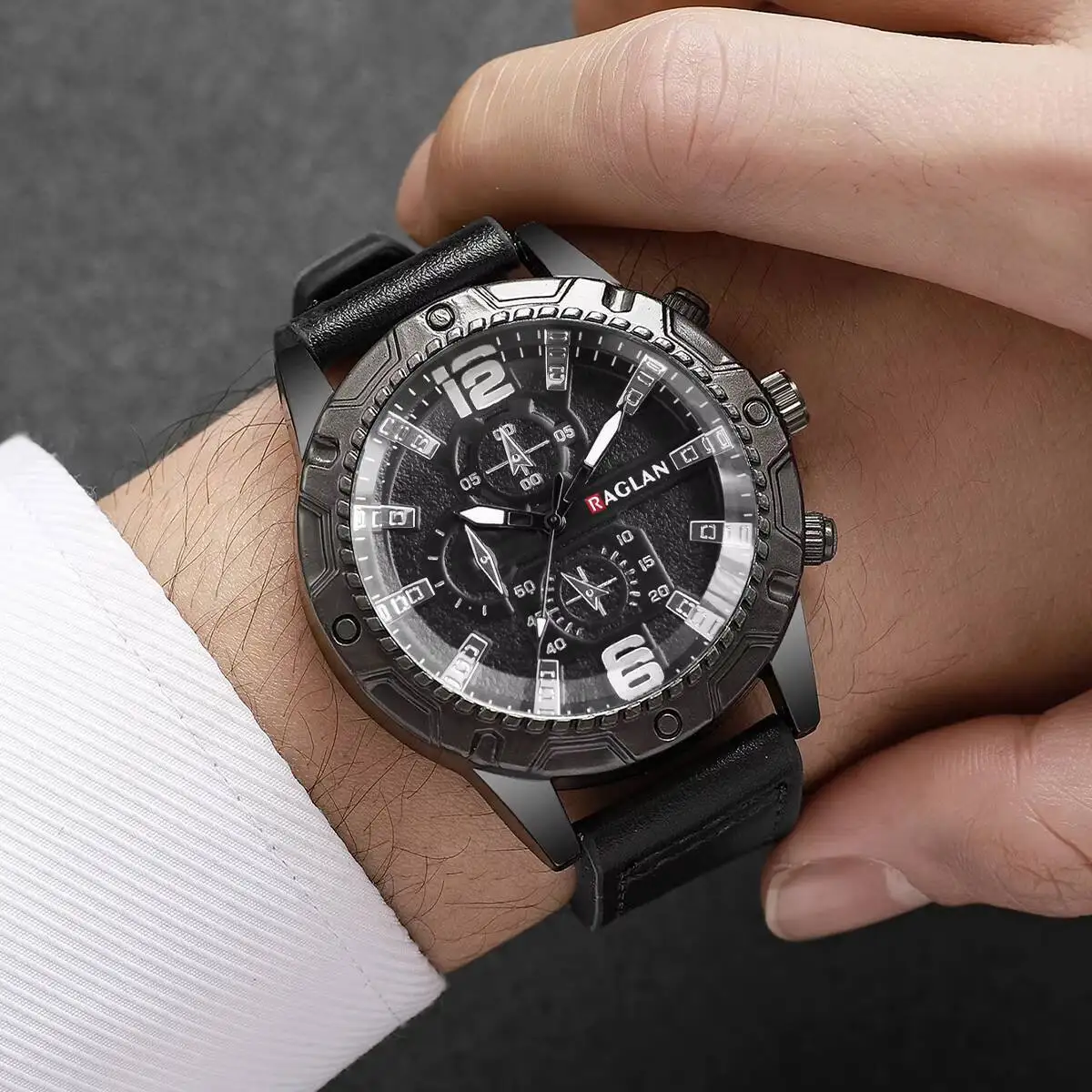 Fashion Leather Strap Men Business Watches Casual Arabic Numeral Dial Quartz Watch Reloj Hombre（Without Box）