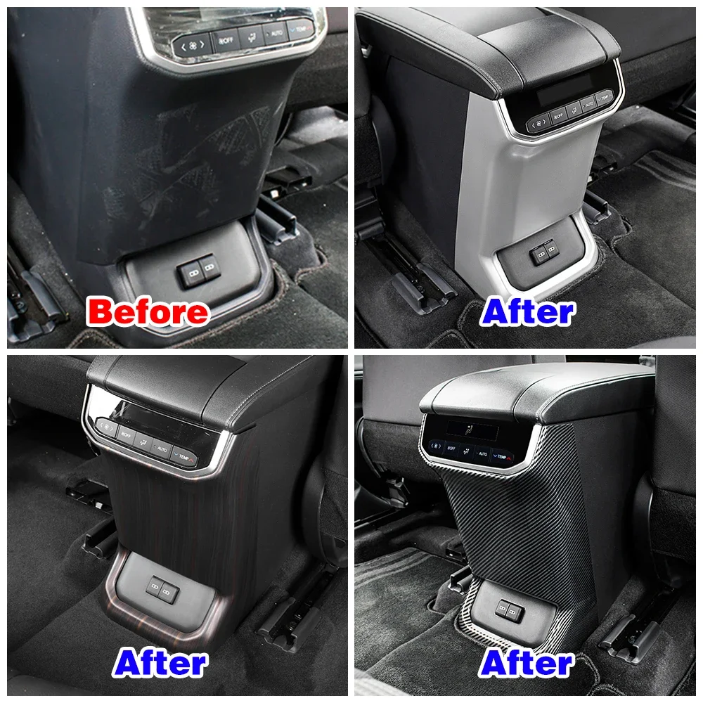 

For Toyota Highlander Xu70 2022 3d Center Console Seat Armrest Box Rear Protector Anti Kick bon Fiber Wood Grain Color