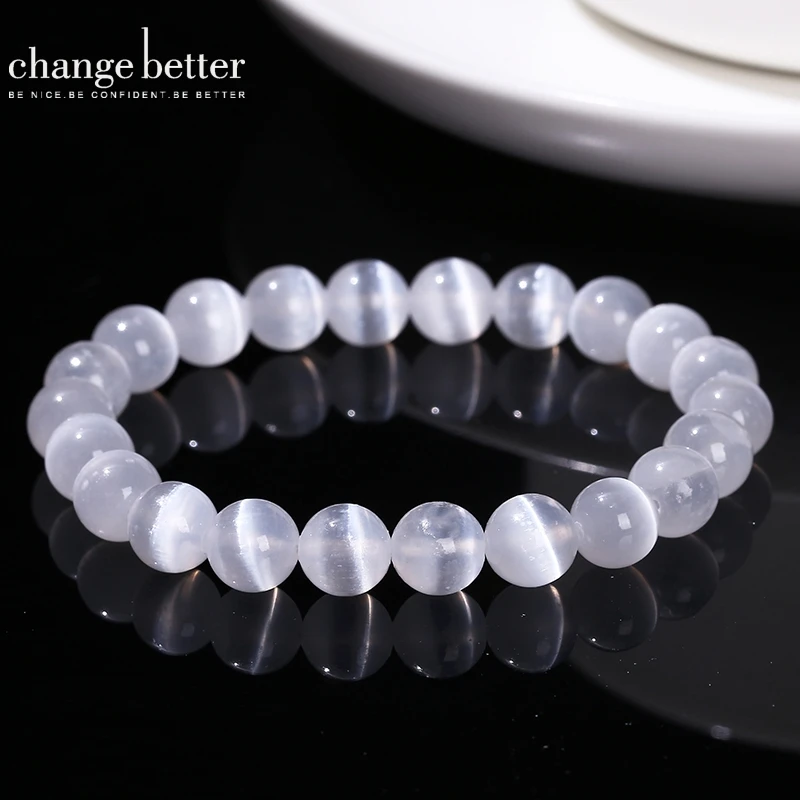 6 8 10mm Natural Stone White Selenite Stone Bead Yoga Meditation Elastic Bracelet for Men and Women Mind Healing Jewelry Gift