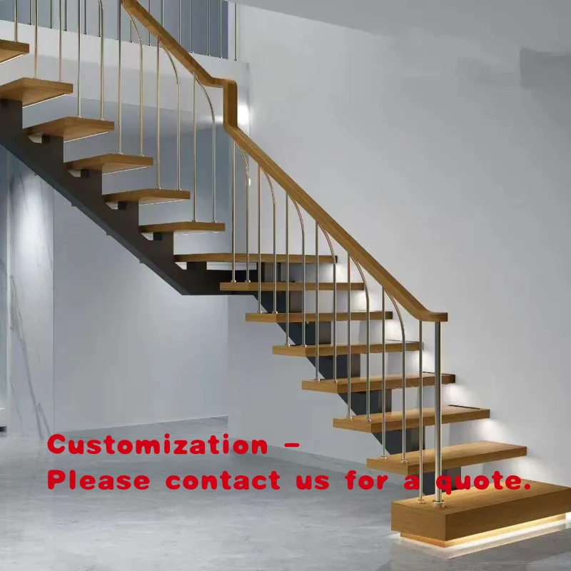 custom.Custom Straight Staircase Solid Wood Tread Modern Steel Indoor Floating Stairs Residential Home