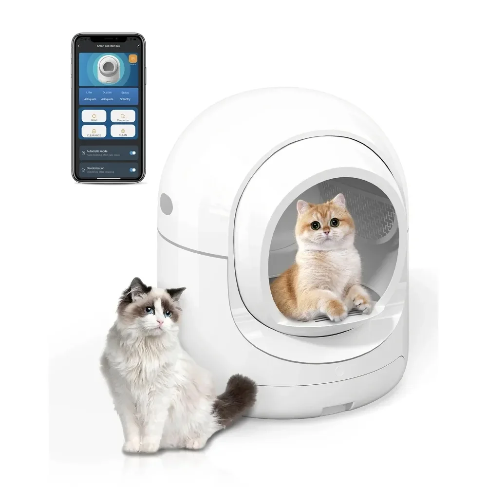 

Modern Self Cleaning Litter Box, Automatic Litter Box with App Control, Odor Removal, White, APP Control