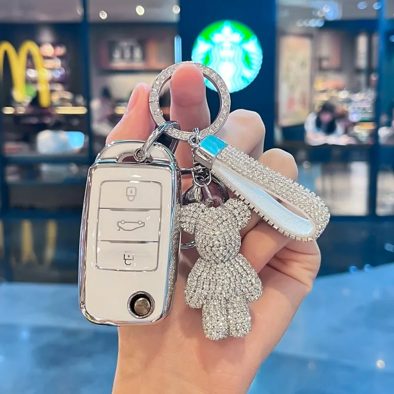 Car Key Fob Cover for CHANGAN Lumin Benben E-star Eado XT Eida CS15 Ruicheng CC Yuexiang V7, Women Key Shell Bag Keychain Auto