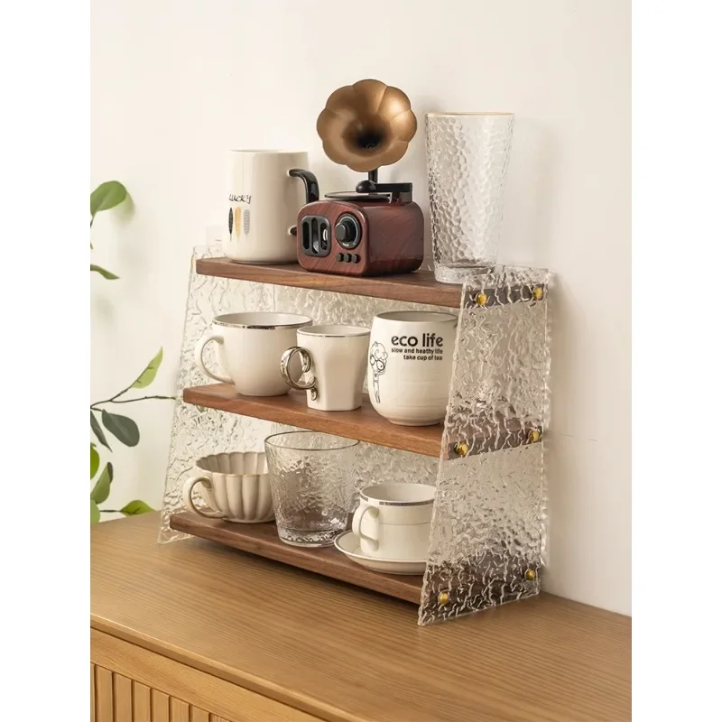 

Solid wood black walnut desktop storage box acrylic display rack cup holder mug storage blind box display shelf