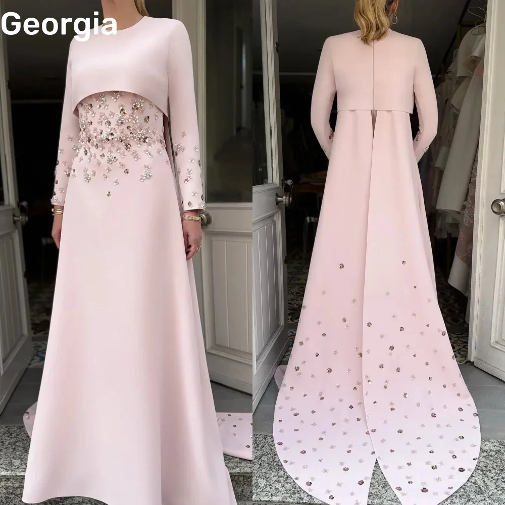 فساتين سهرة Pink Customize A-Line Scoop Neckline Beadings Elegant Party Dresses For Women Floor-Length Formal Occasion Dresses