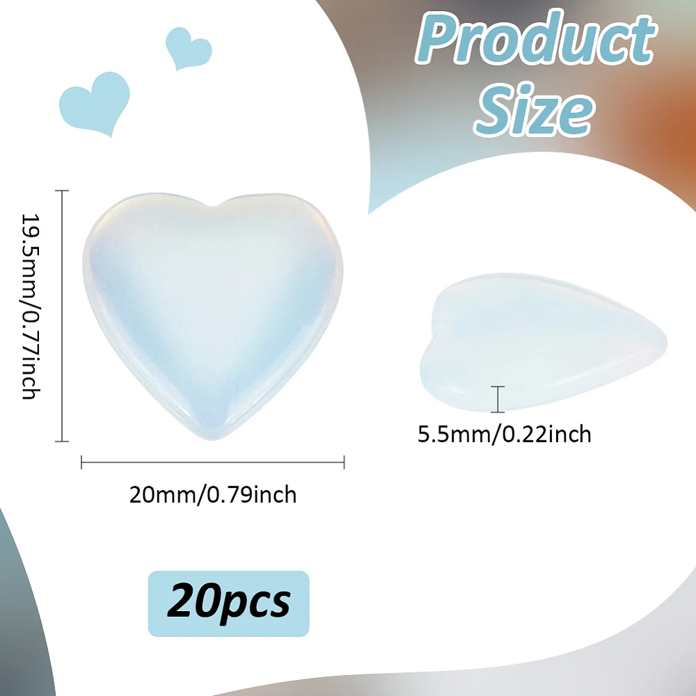20pcs Heart Crystals Stones Crystals and Stones Opalite Love Pocket Stone Heart Palm Worry Stone for Gift Craft Home Decor