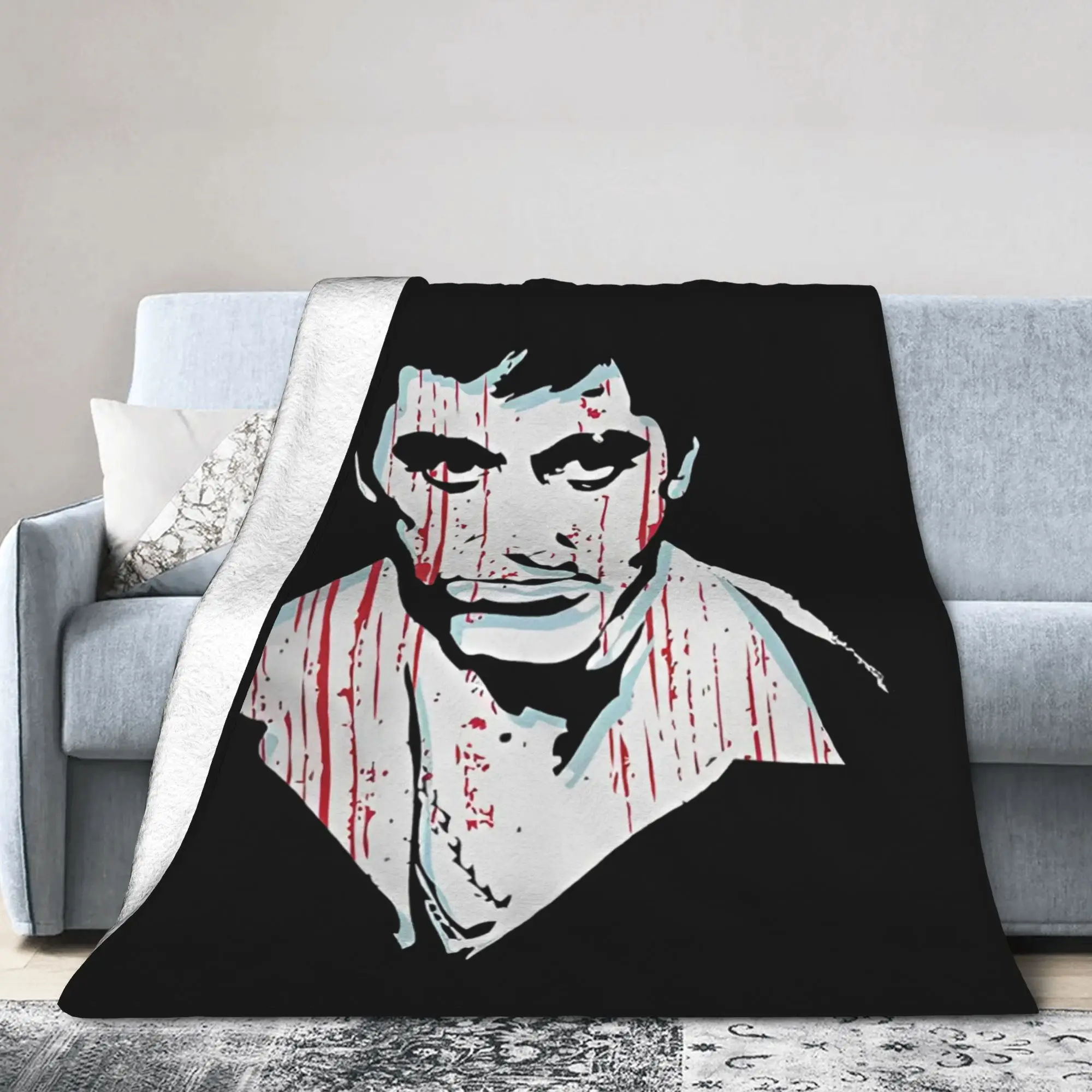 Scarfaces Tony Montana Film Knitted Blankets Money Power Respect Flannel Bedding Throw Blanket Bedspreads Ultra-Soft Airplane