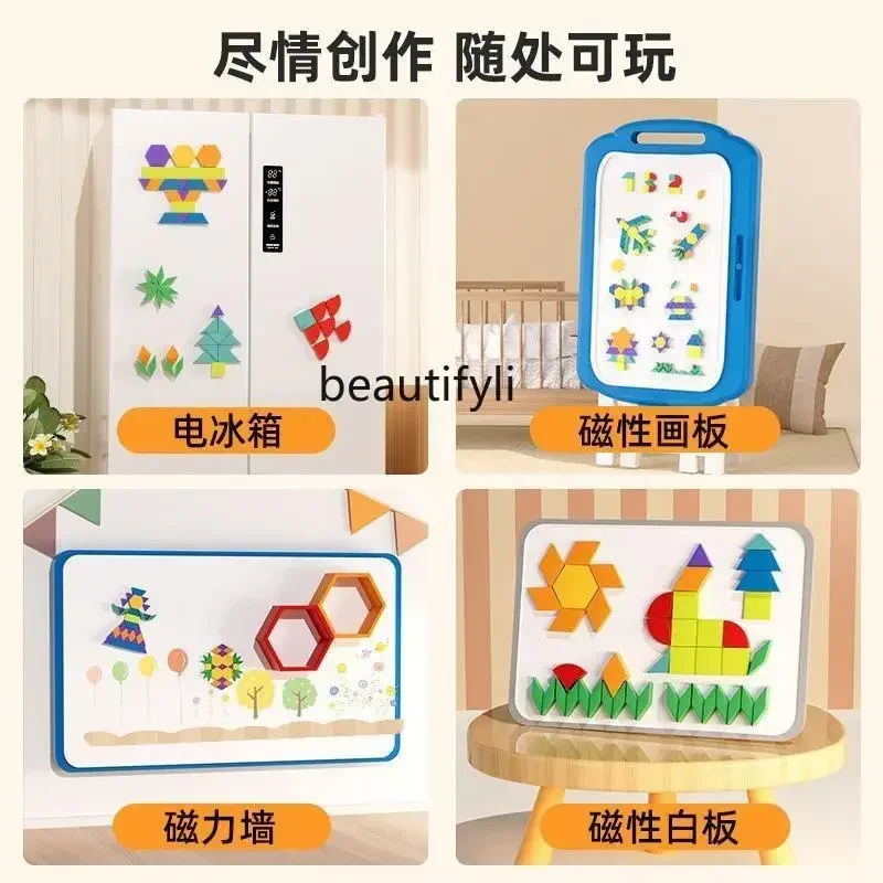 Puzzle magnetico tangram geometrico building block giocattoli educativi per bambini, regali per sussidi didattici per bambini e ragazzi