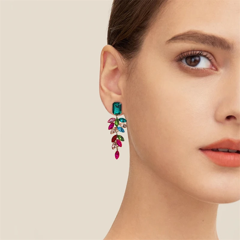 

New Leaves Tassel Water Drop Pendants Ear Studs Bride The wedding Party Prom CZ Earrings For Women