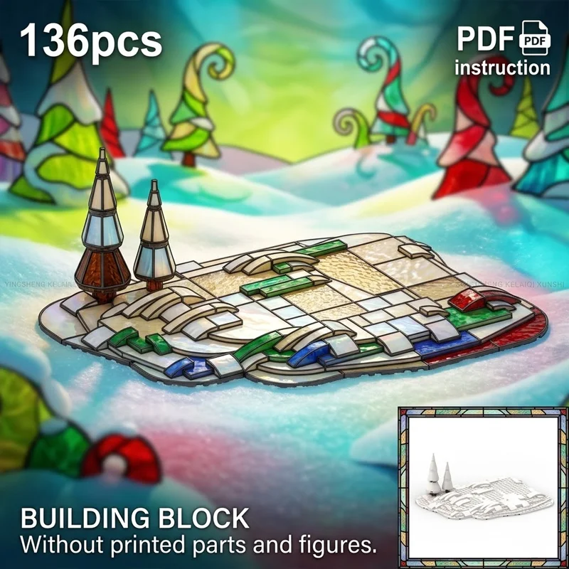 

Подставка для диорамы «Рождественская деревня» MOC: Зимний снежный пейзаж, базовая плита, строительные блоки, горный ландшафт, конструктор для взрослых