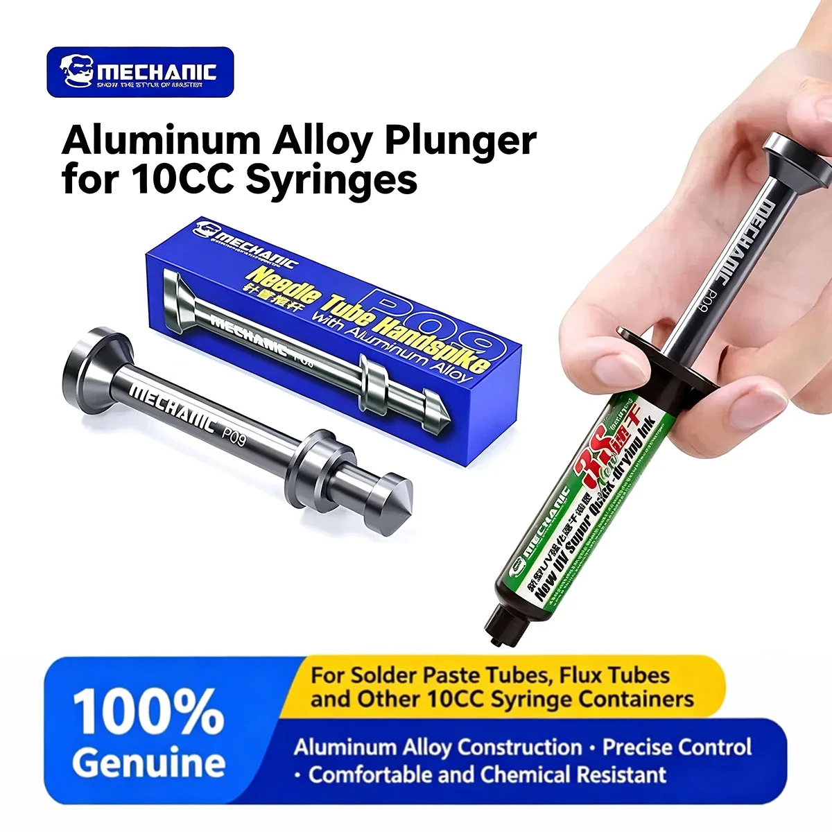 MECHANIC P09 Aluminum Alloy Tube Piston Solder Paste Flux Booster Manual Syringe Plunger Dispenser Propulsion Tool Phone Repair