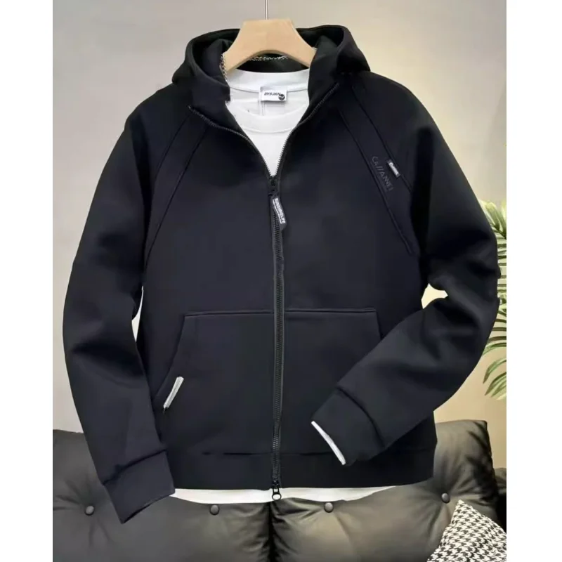 

New 2025 Men's Pure Color Simple Hooded Open Cardigan Sweatirt Loose Casual Jaet Youth Outerwear Spring Autumn Season