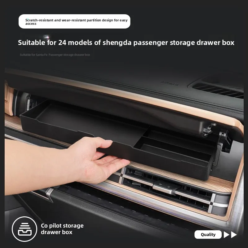 Passenger Storage Box for Hyundai Santa Fe 2024 Co-pilot Drawer Tray Organizer Interior Accessories Car Styling