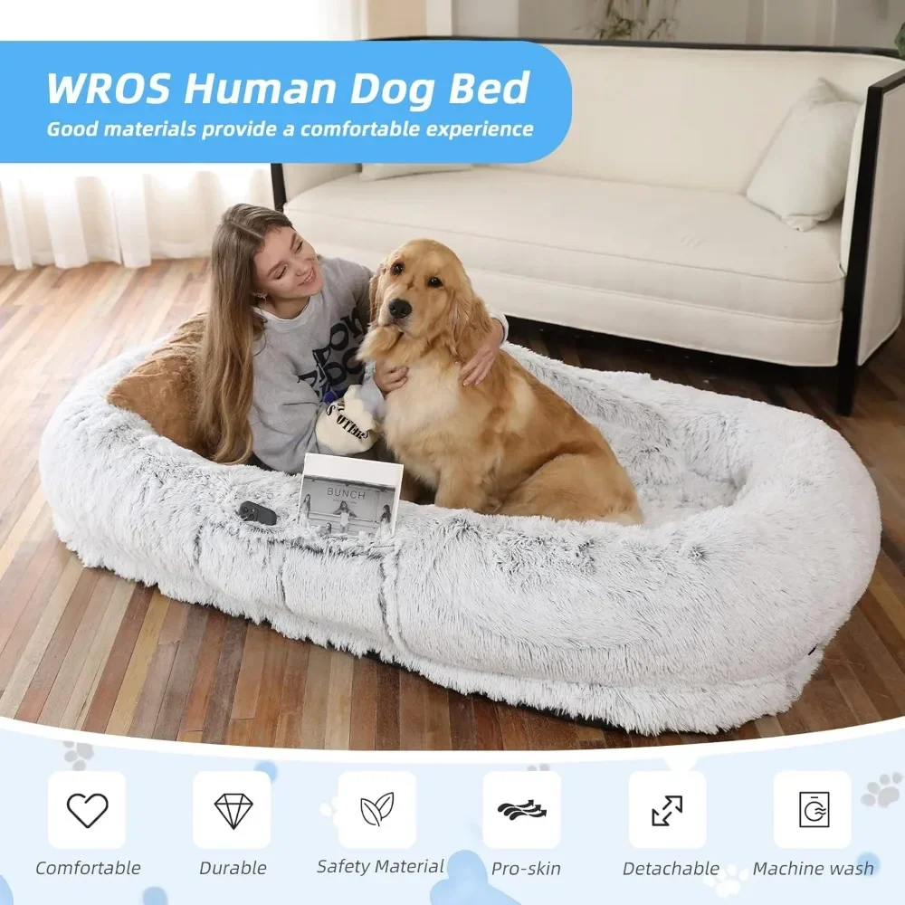 Human Dog Bed, 71''x45''x12'' Size Fits You and Pets, Washable Faux Fur Dog Bed for People Doze Off, Napping Orthopedic Dog Bed