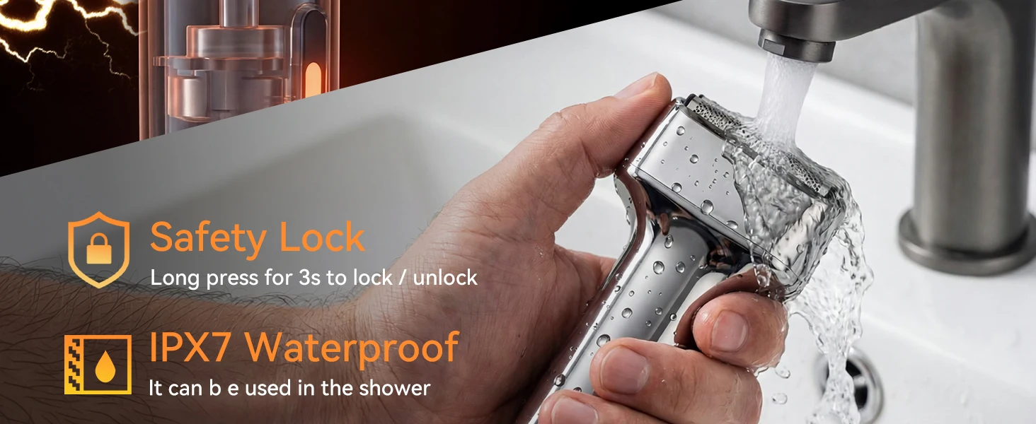 MAXGROOM 3 Schwimmende Klingen Elektrischer Rasierer IPX7 Wasserdicht Nass- und Trockenanwendung Wiederaufladbar LED-Anzeige Bartschneider für Männer Reise – Detail 6