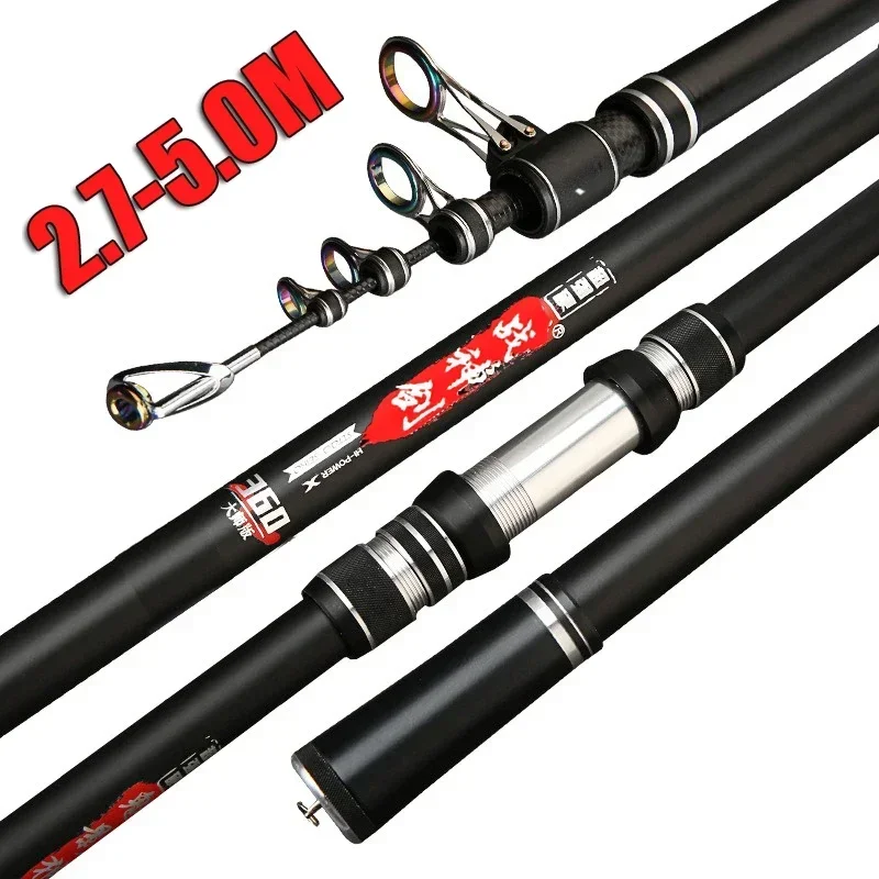 Telescopic Fishing Rod 2.7/3.0/3.6/4.2/4.5/5.0m Distance Throwing Rod Spinning Power 5-300g Surfcasting Carbon Baitcasting rod