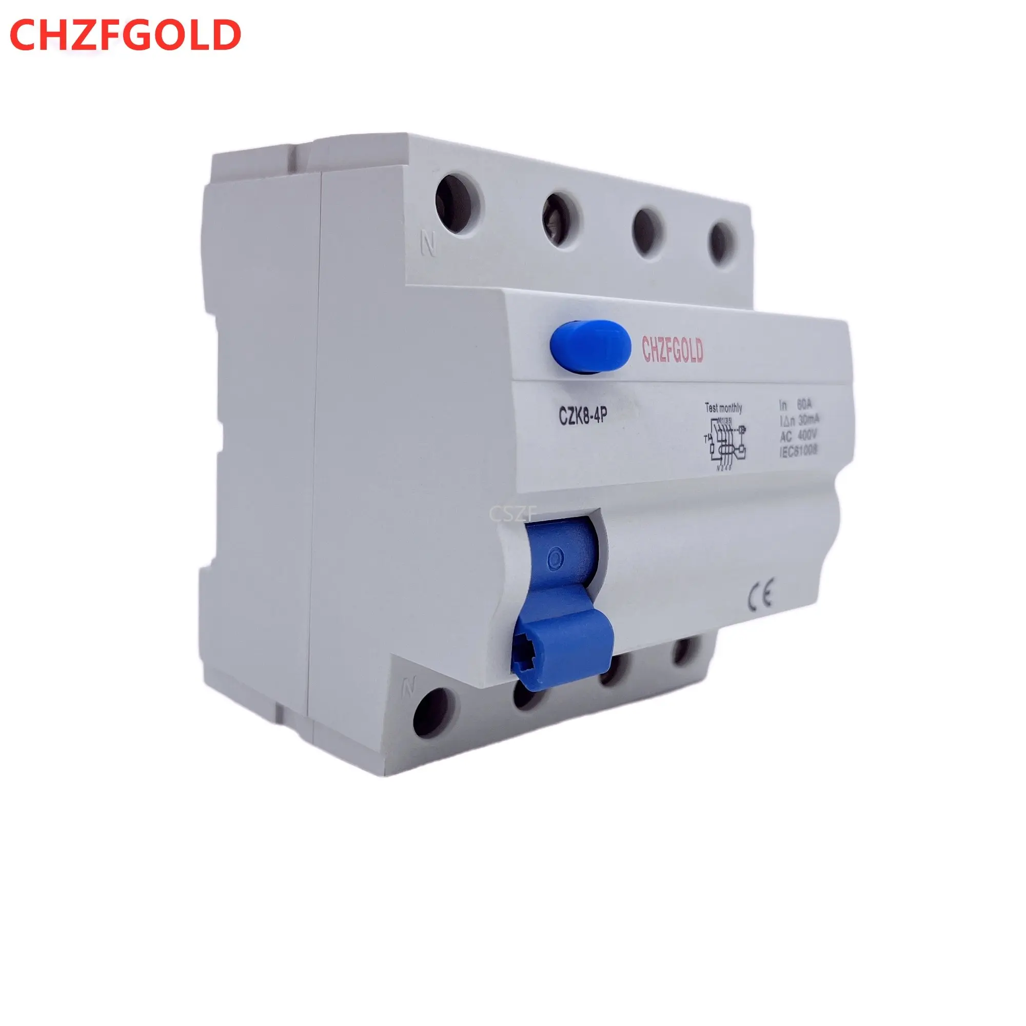 CHZFGOLD 4P B Type 240V RCCB Earth Leakage Current breaker AC/DC RCD 16 20A 32A 40A 50A 63A 30mA 100mA 300mA EV & PV system UPS