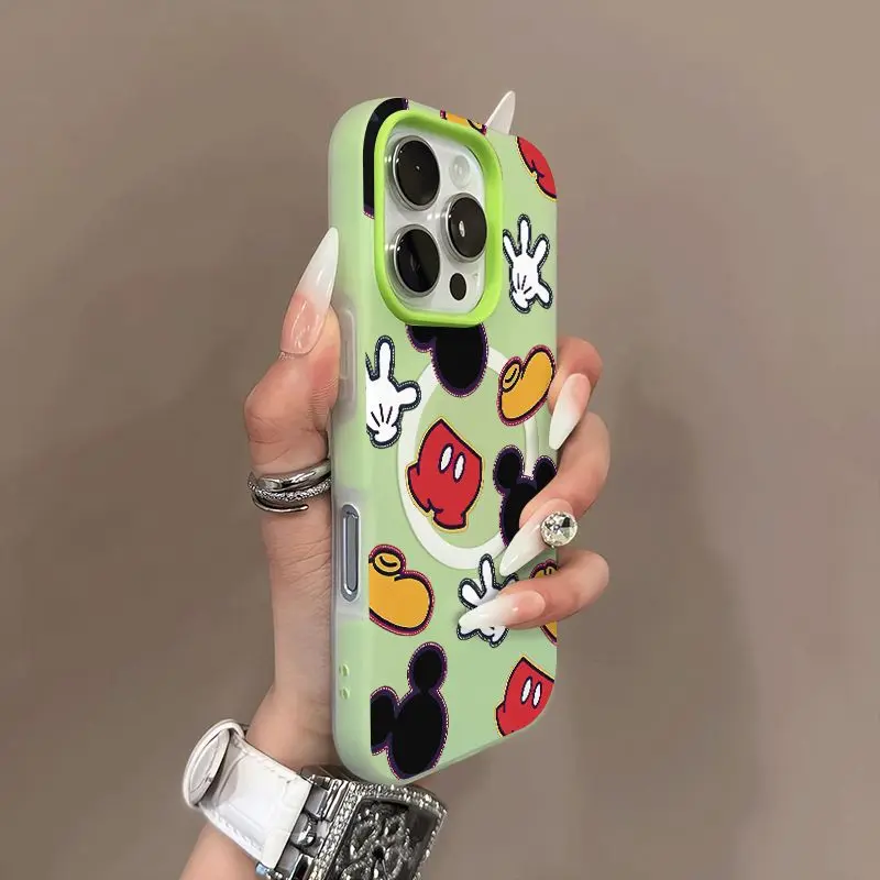 Cartoon 2-in1 Magnetic Attraction Mickey Mouse For Magsafe Case For iPhone 17 Air 16 13 12 11 Pro Max 15 14 PLUS MINI Y2K Cover