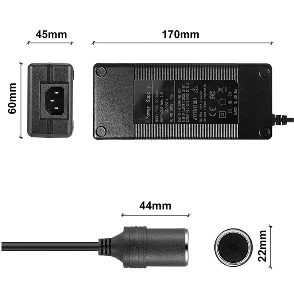 Car Power Adapter Converter AC Adapter DC Cigarette Lighter Socket Power 100V/110V-220V/230V to 12V 10A Supply Ligh for Home