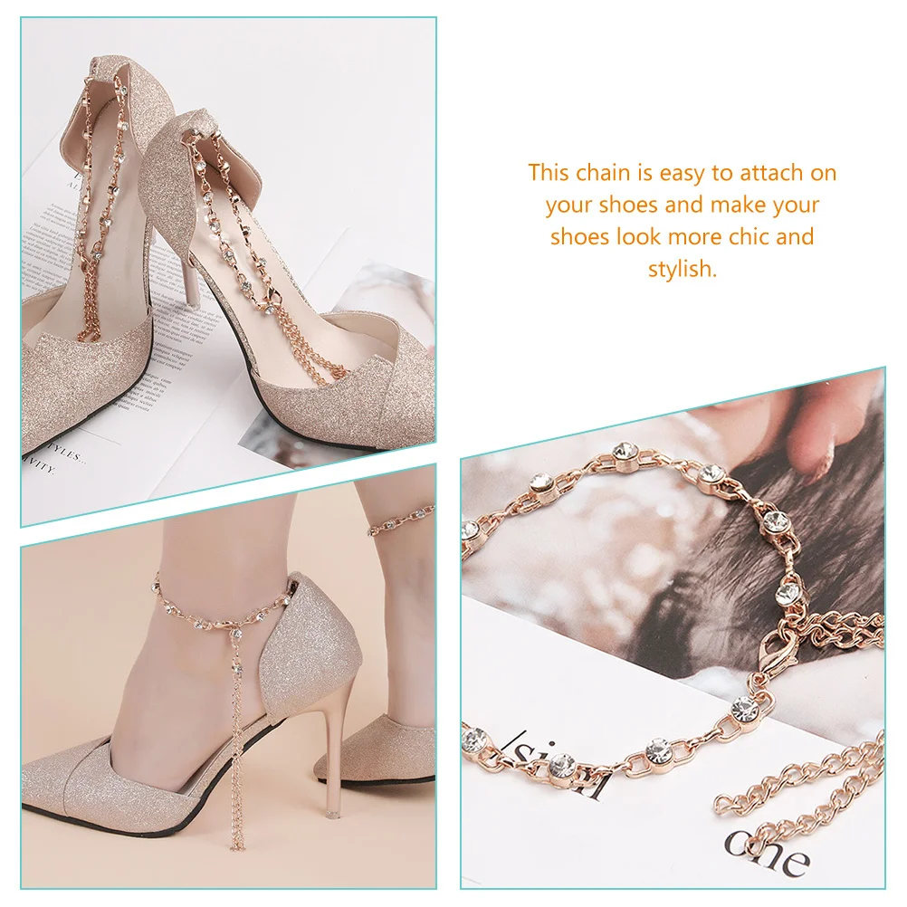 

4Pcs Rhinestones Shoe Chain Chic Ankle Chain Anti Lost High Heel Decoration Women Crystal Shoe Charm Fashion Jewelry