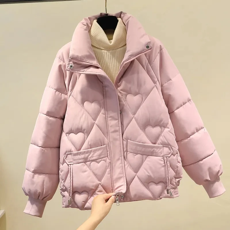 Korean Fashion Warm Coat Female Sweet Short Padded Coats Ladies Oversized Loose All-Match Outerwear Winter Cotton Parkas Women