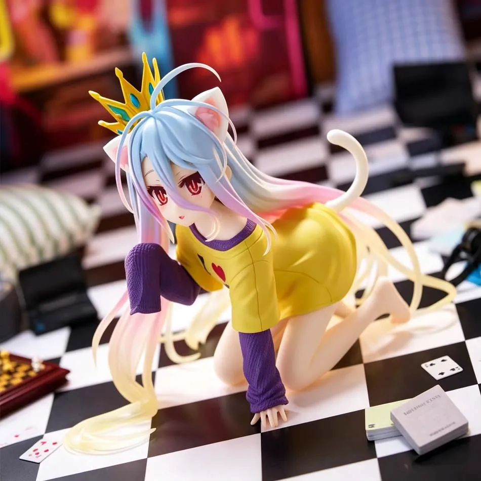 10cm Anime No Game No Life Anime-Figur Niedliche Katzenohren-Shiro-Actionfigur Raumdekoration PVC-Sammelmodell Puppe Spielzeug Geschenk