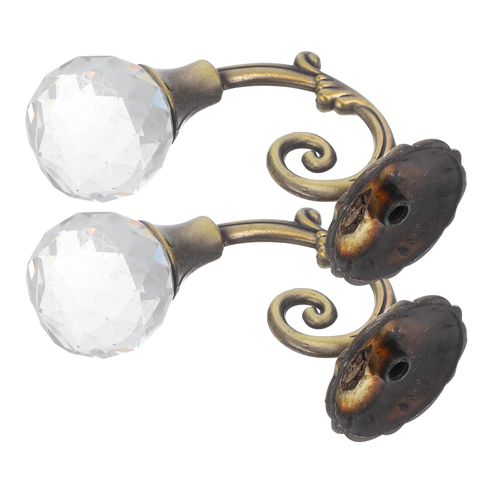 

2Pcs Curtain Tieback Hooks Bronze Crystal Ball Heavy Duty Alloy Curtain Holdbacks Wall Mount Decorative Retro Vintage Window