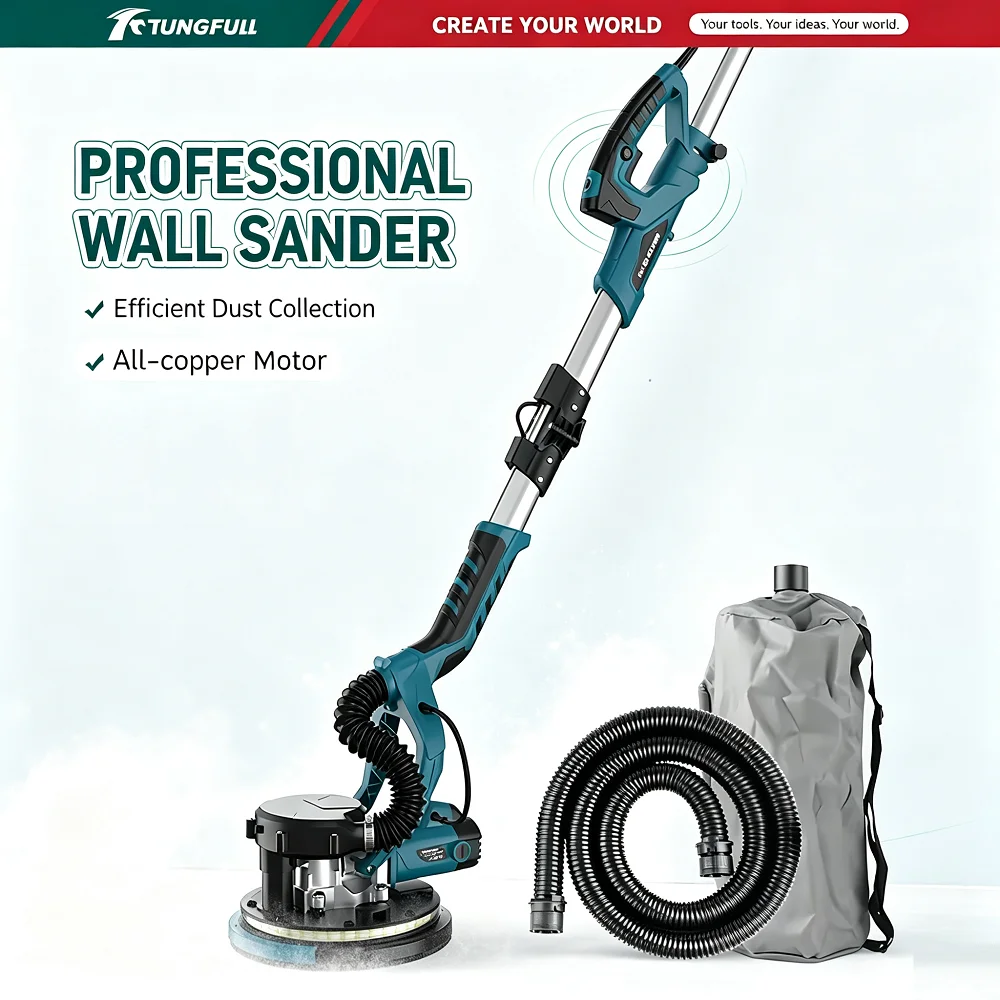 Drywall Sander Telescopic Pole 6 Speed All Copper Motor Self Dust Absorb Wall Ceiling Putty Sanding Machine Labor Saving