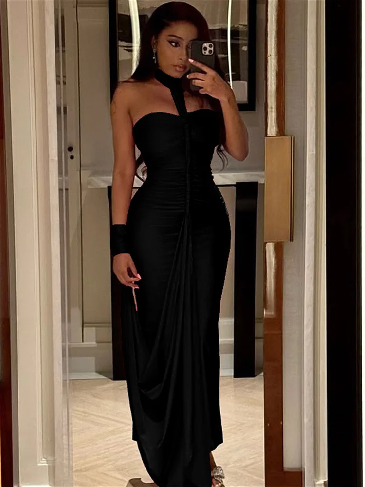 Chatte bizarre élégant licou Maxi robe femmes dos nu maigre main sangle ourlet été tendance Sexy vacances fête d'anniversaire robes