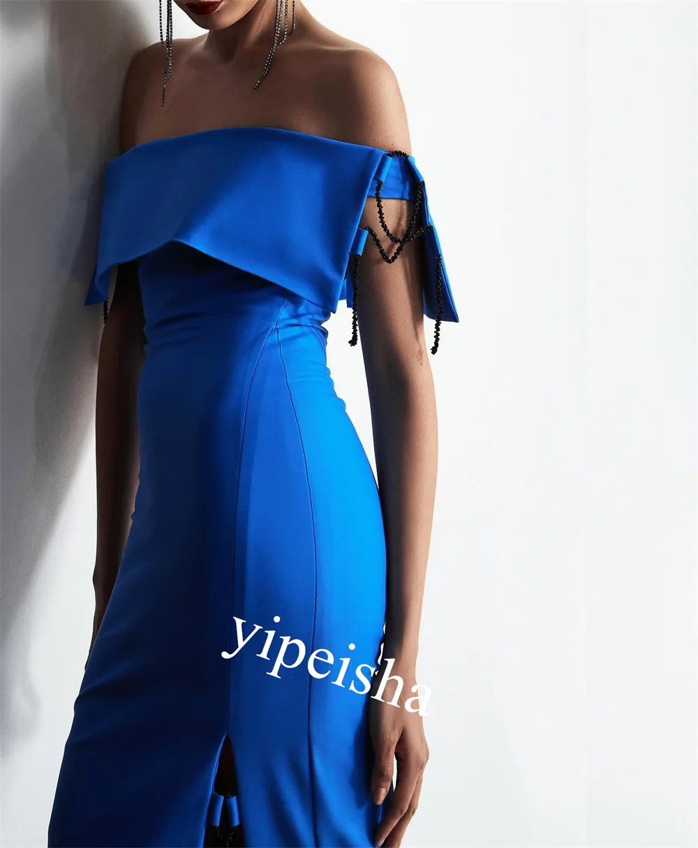 Customized  Ball     Satin Criss-Cross Sheath Off-the-shoulder Bespoke Occasion Gown Midi es