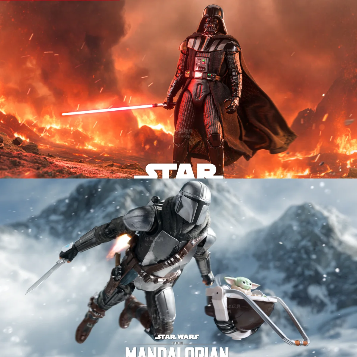 HIPLAY ZD Toys Star Wars Mando Sith Lord The Child Baby Yoda Din Djarin El Mandaloriano y Grogu Set de Figuras de Acción a Escala 1/10