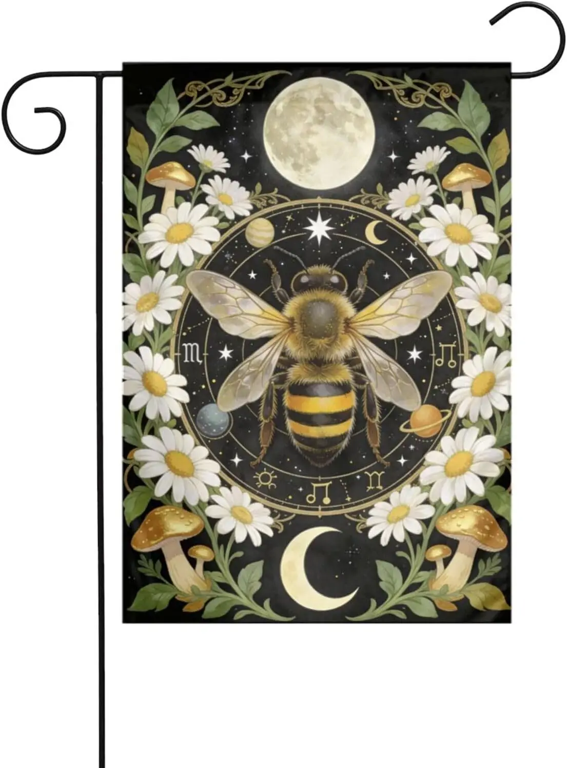 Mystic Cosmic Bee and Mushroom 12 x 18 Inch Garden Flags Double Sided Vertical Outdoor Flag for Garden Yard Holiday Decor AAS