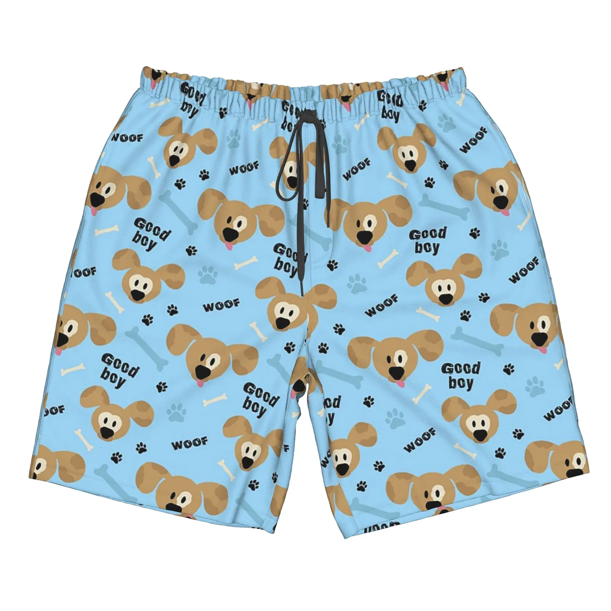 Big Eared Dog Letter Woof And Bones Trunks Beach Board Shorts Casual Quick Dry Swimming Summer Men Pants