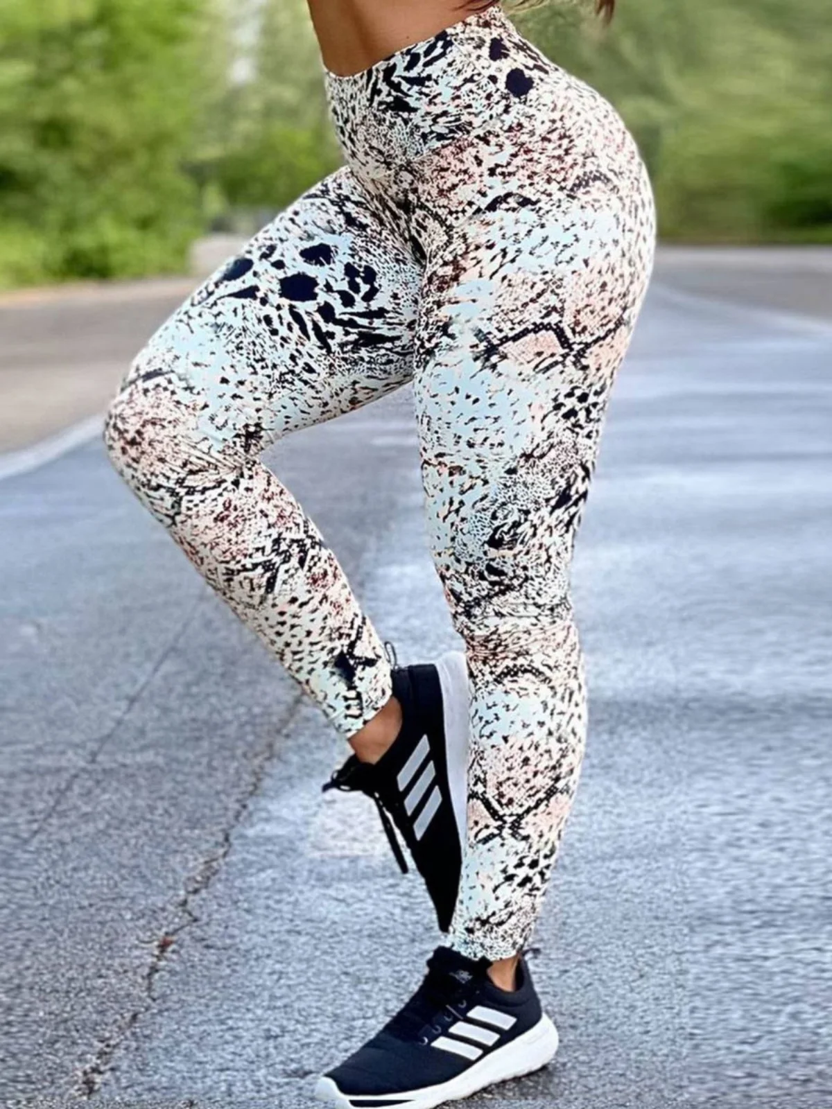 بنطلون يوجا رياضي بخصر عالٍ ونقشة جلد الثعبان، بنطلون طويل ضيق أنيق للشارع، مجموعة الخريف الرقيقة للسيدات