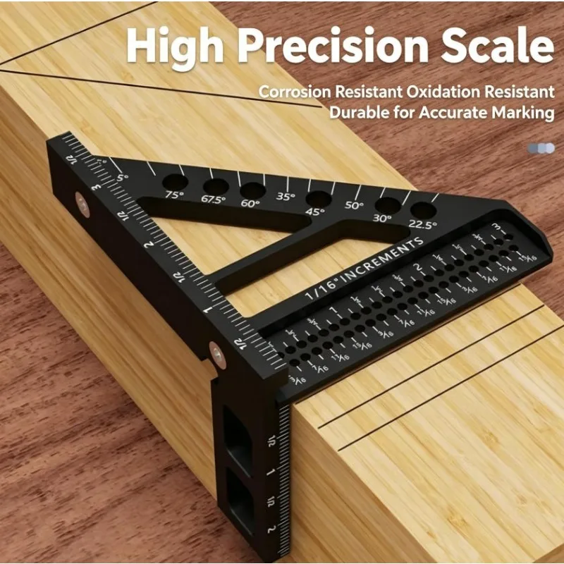 New Upgraded Aluminum Triangle Hole Ruler Woodworking Marking Square Angle Ruler Scriber Measuring Layout Tool